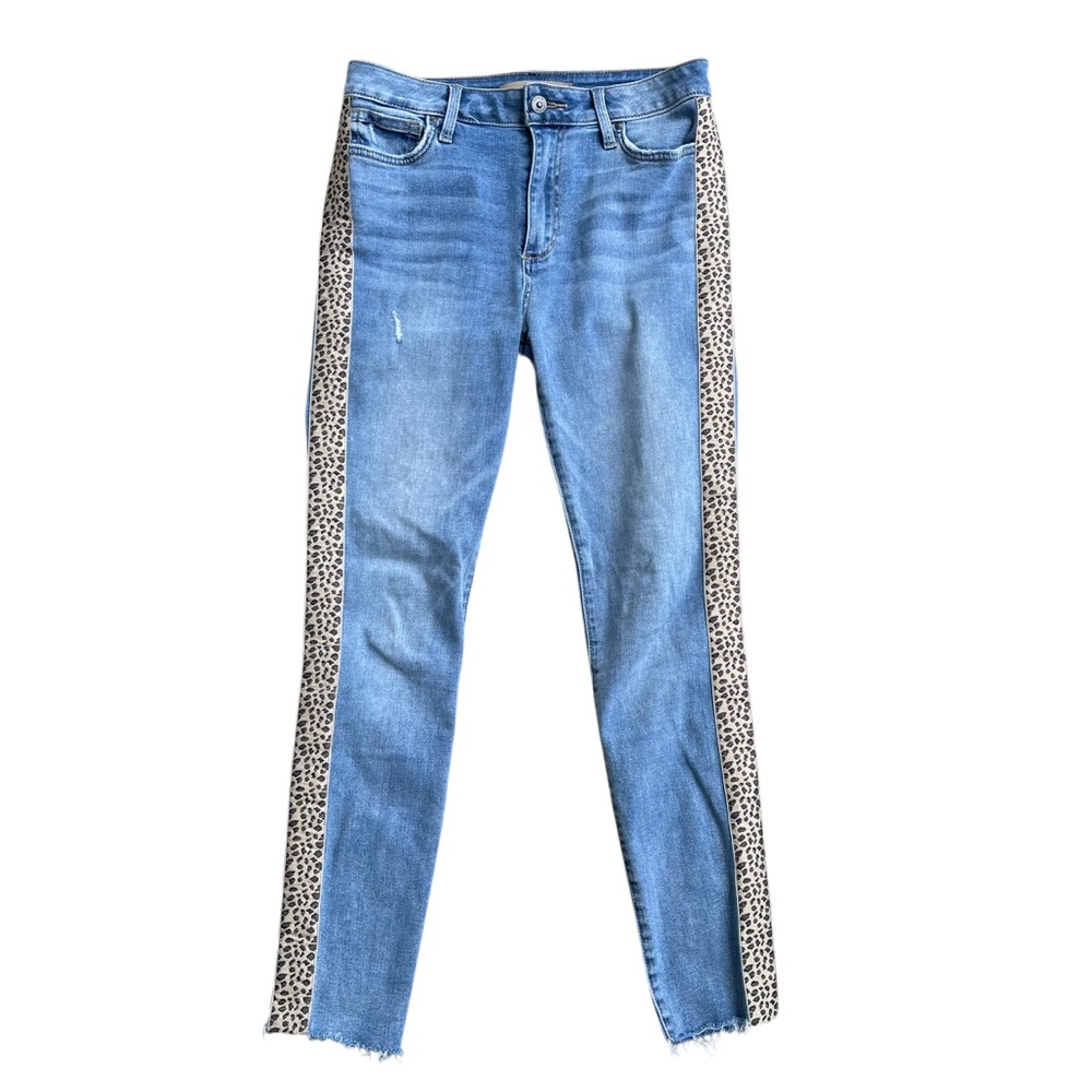 Joe’s Jeans Animal Print Stripe Skinny Jeans High Rise Raw Hem Sz 28 Edgy